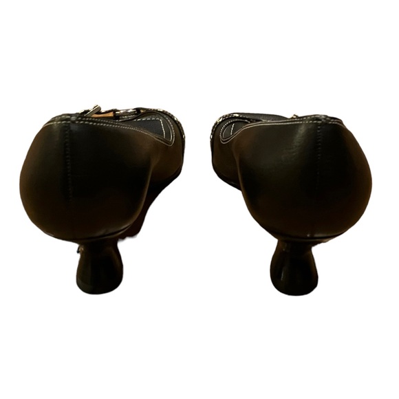 Franco Sarto Peep Toe Wedge Black Leather Heels - Picture 6 of 7